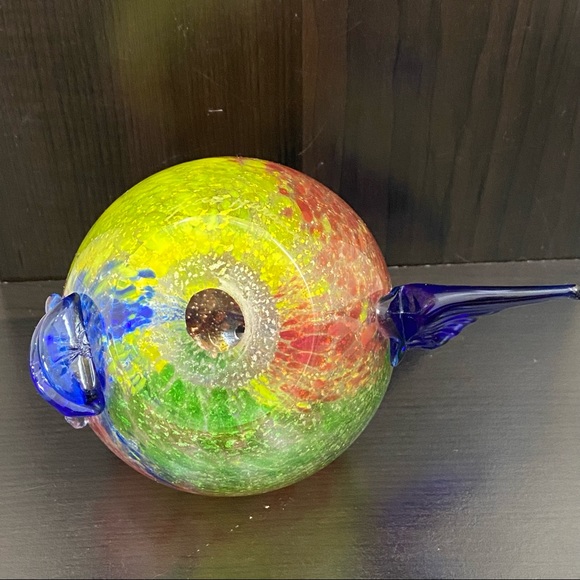 Vintage Rare Murano Glass SIGNED Puffer Fish Silver Speckled Art Glass Sculpture - Picture 8 of 15